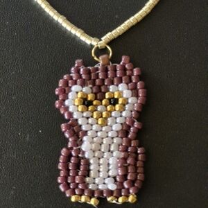 Handmade Beaded Owl Necklace 16"